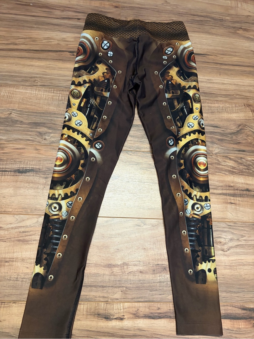 INKnBURN Brown Steampunk Gear Print Leggings - Picture 2 of 5